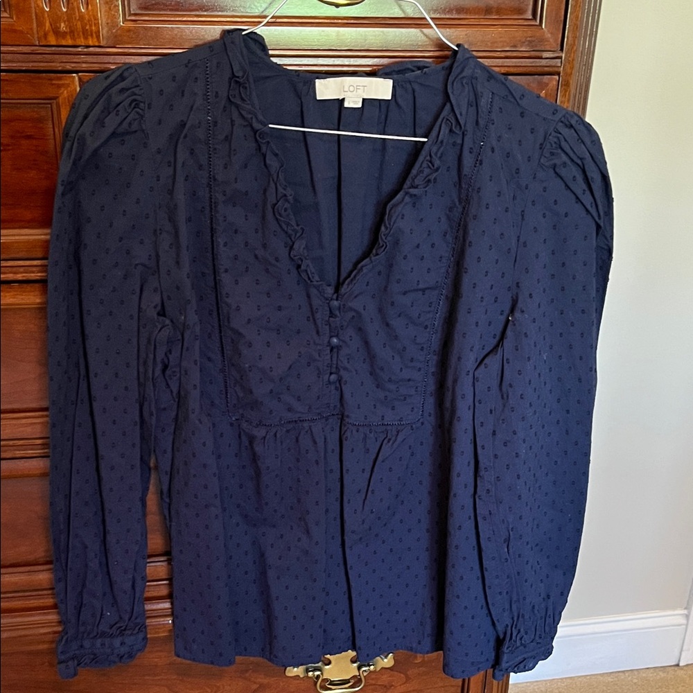 LOFT Dark Blue Ruffled Blouse